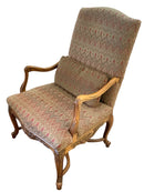 Carved Wood Arm Chair With Flame Stitch Upholstery