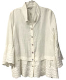 JOHN MARK White w/Embroid Ruffle Hem Bell Sleeve B/D Linen Top