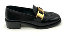 PRADA Black Woven Leather Brasstone Buckle Loafers 39.5