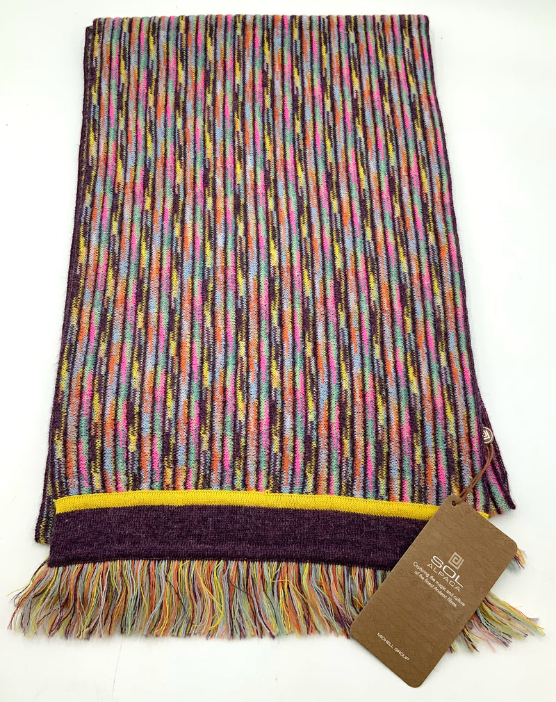 SOL ALPACA Purple Yellow Striped Alpaca Scarf