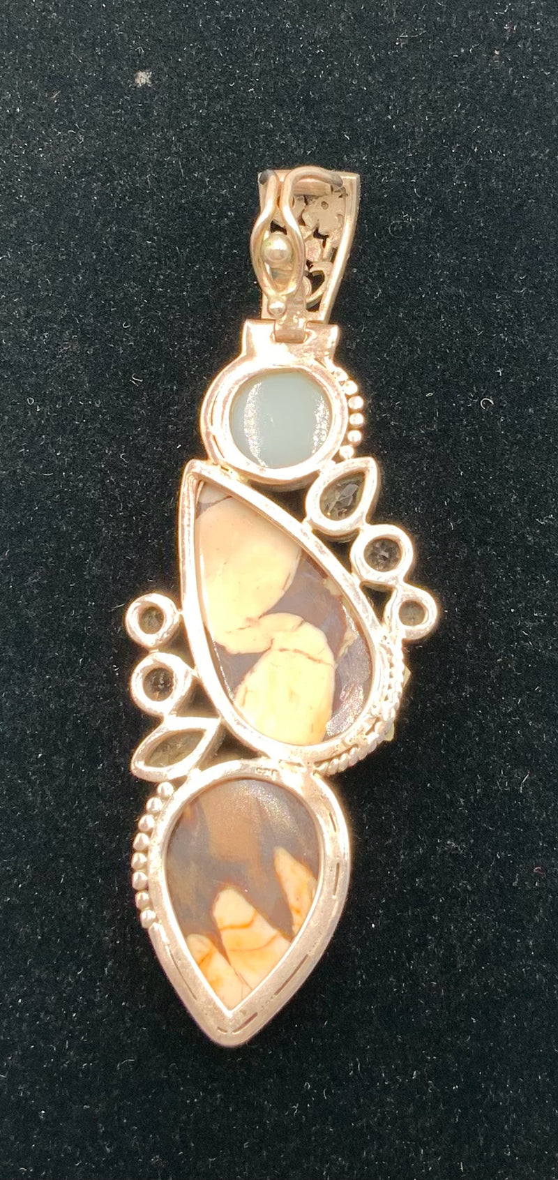 Sterling, Fossilized Peanut Wood, Citrine & Amethyst Enhancer Pendant