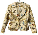 SERA B. Vintage Yellow Quilted w/Multi Color Butterflies Silk Jacket