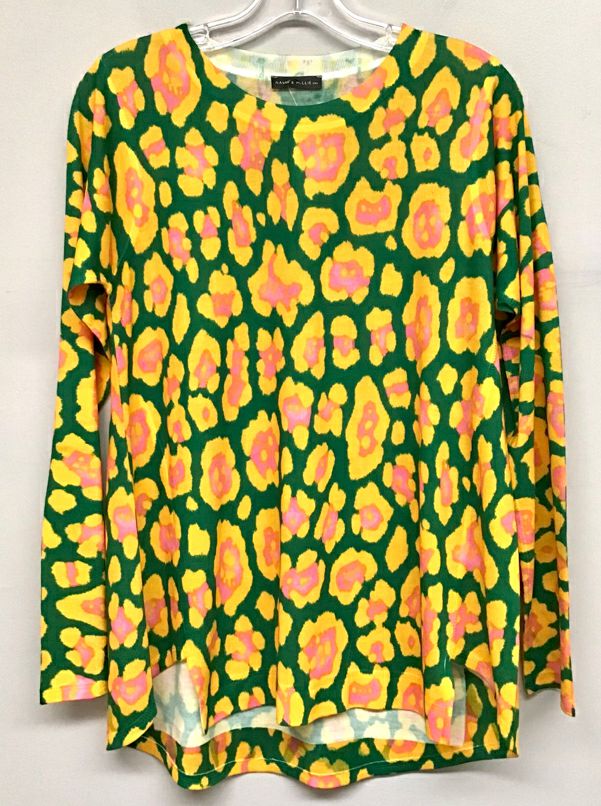 NALLY & MILLIE Green/Yellow/Pink Mod Floral A-Line L/S Sweater