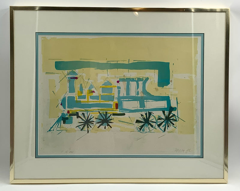 Vintage Signed Lithograph of Train