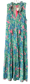 LILLY PULITZER Blue/Pink/Green Floral "Malone" S/L Maxi Dress