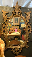 Vintage Chippendale Style Ornate Phoenix Pediment Oval Mirror