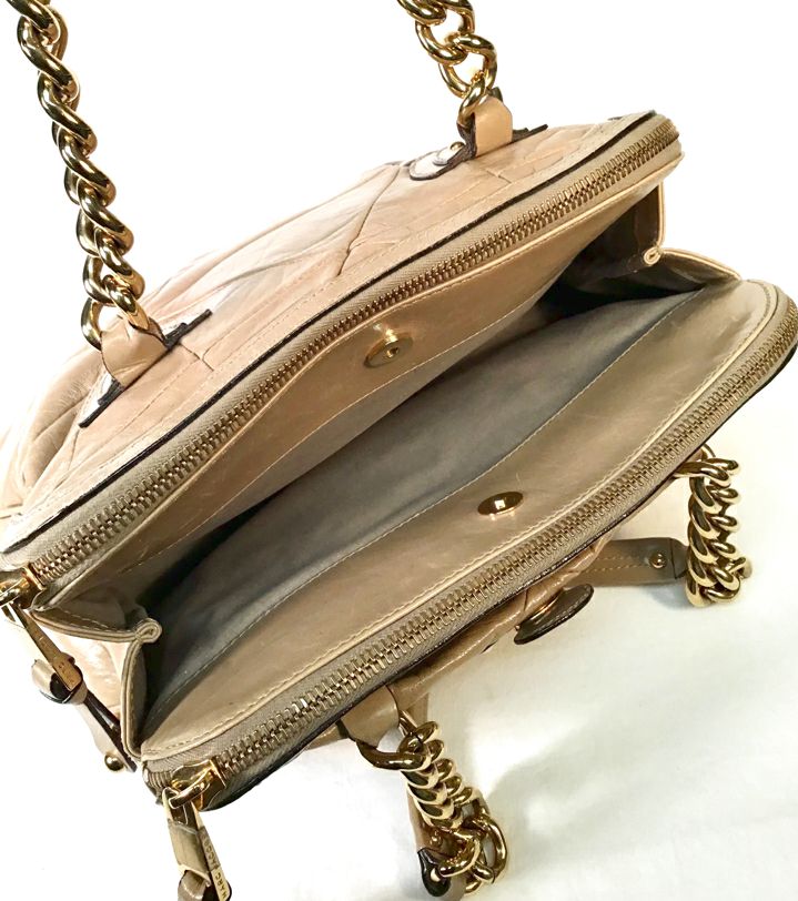 MARC JACOBS Tan Paneled Leather Chain Link Satchel