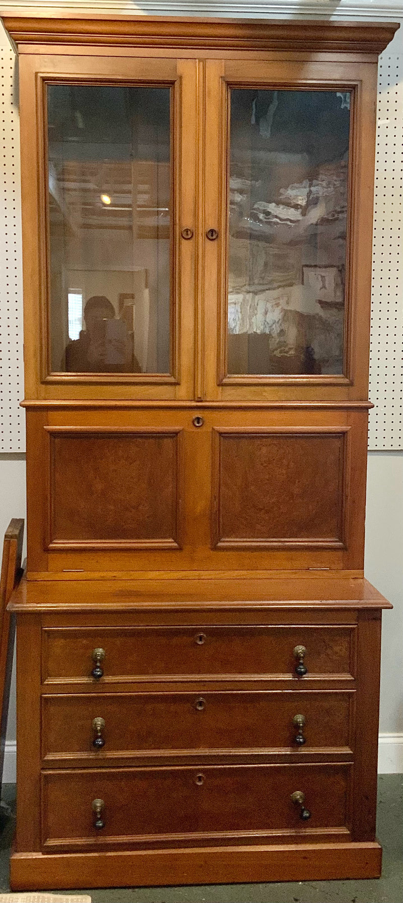 Antique Maple Wood Secretary with Original Pulls