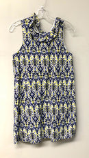 TYLER BOE Blue/Black/Yellow/White Print Ruffle Neck S/L Dress