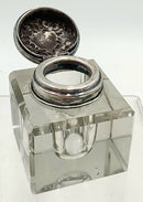 Vintage Crystal Inkwell with Sterling Silver Lid