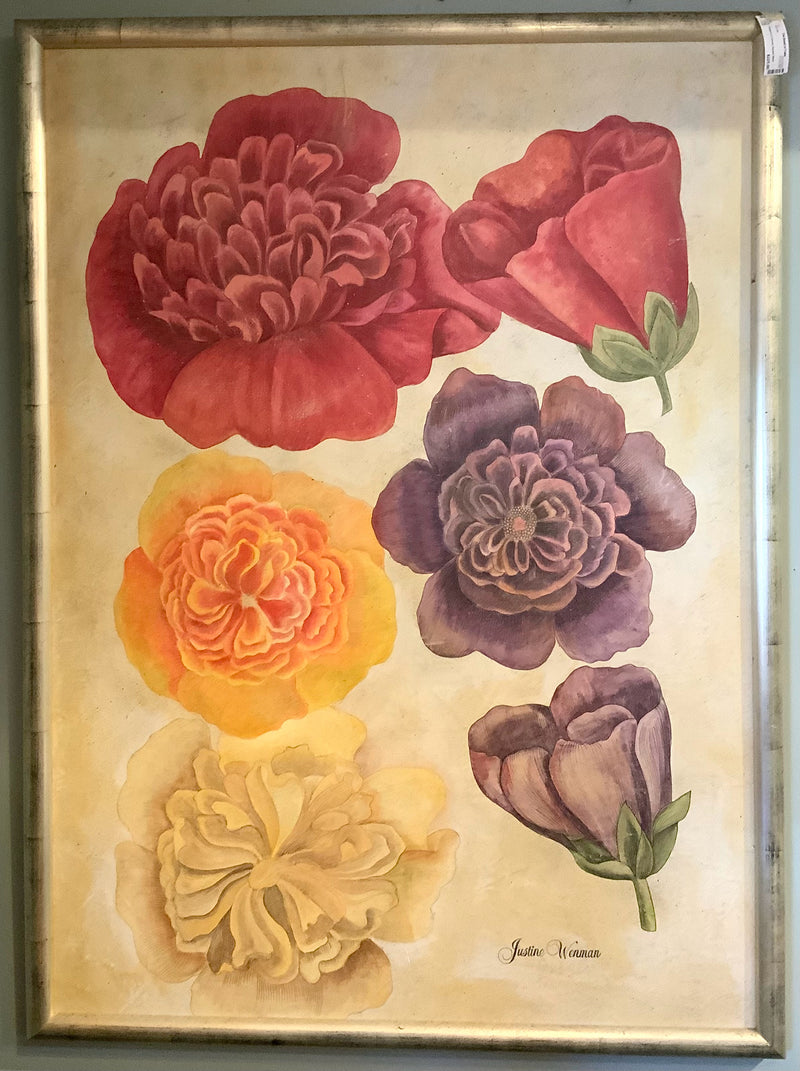 Extra Large Flowers on Canvas in Silver Frame