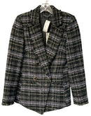 CENTRAL PARK WEST Black/Tan/Multi Plaid Tweed Long Vest
