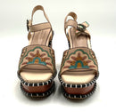 L'ARTISTE Beige Multi Floral Leather Block Heel "Go Get Em" Sandal 38