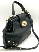 EMMA FOX Black Leather Top Handle Turnlock Satchel