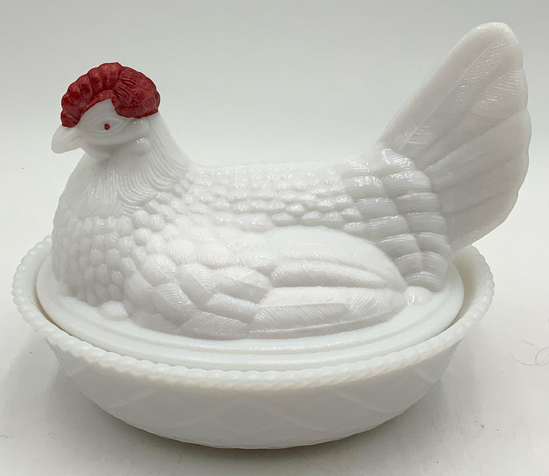 Vintage Milk Glass Hen In Nest