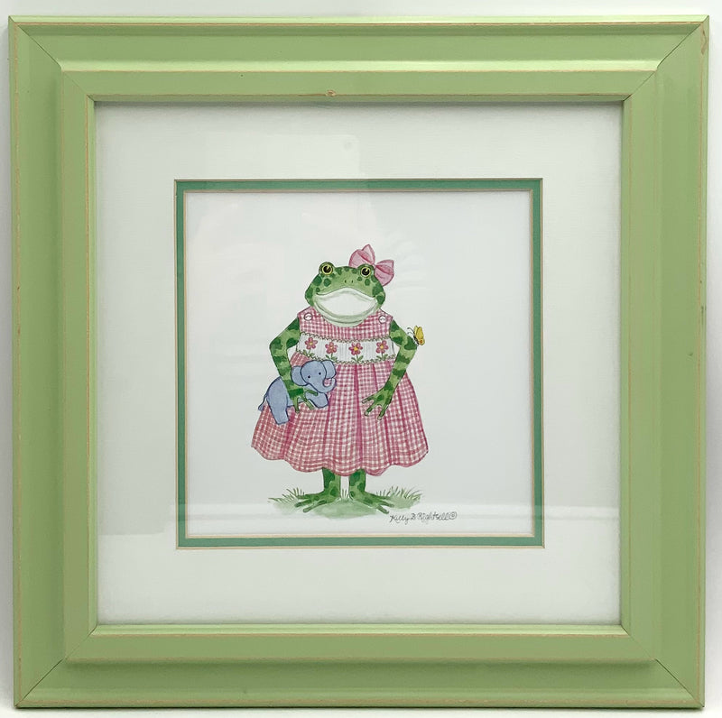 Pair of Whimsical Frog Prints in Green Frames
