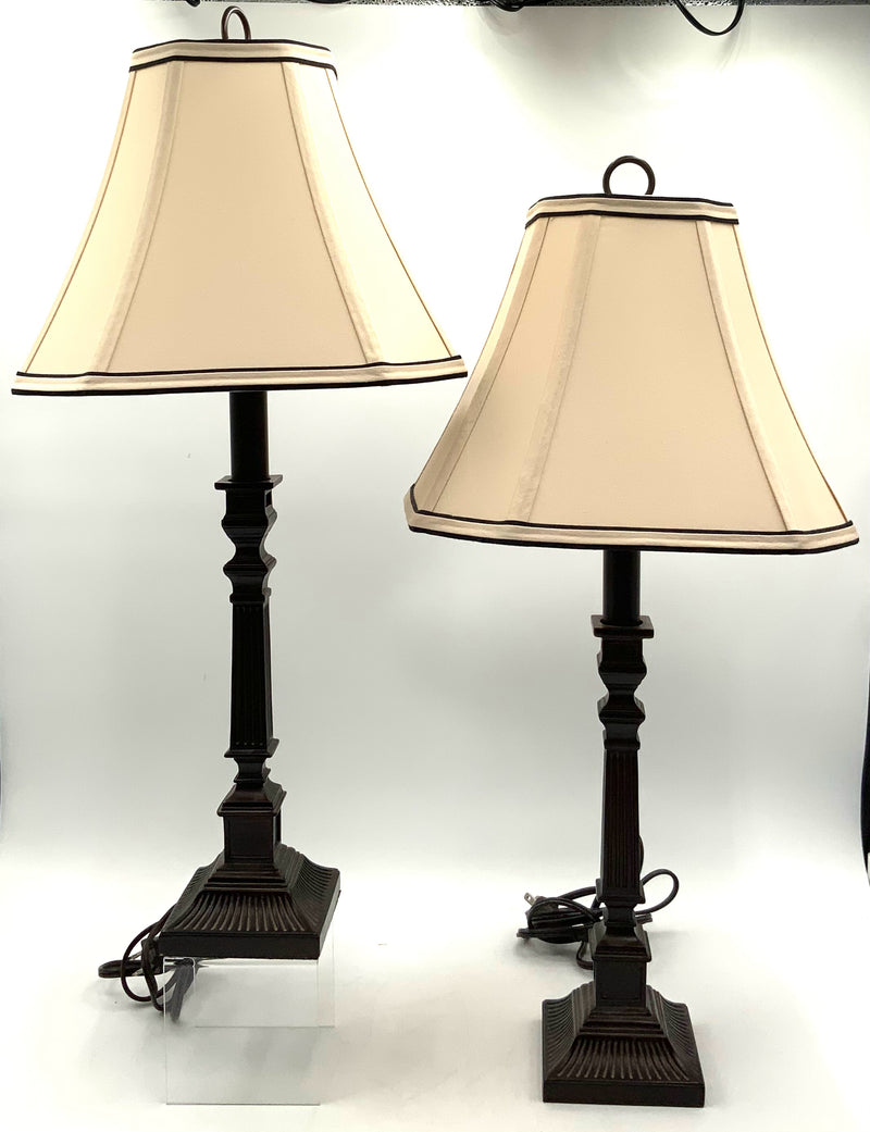Pair of Bronze Tone Column Lamps