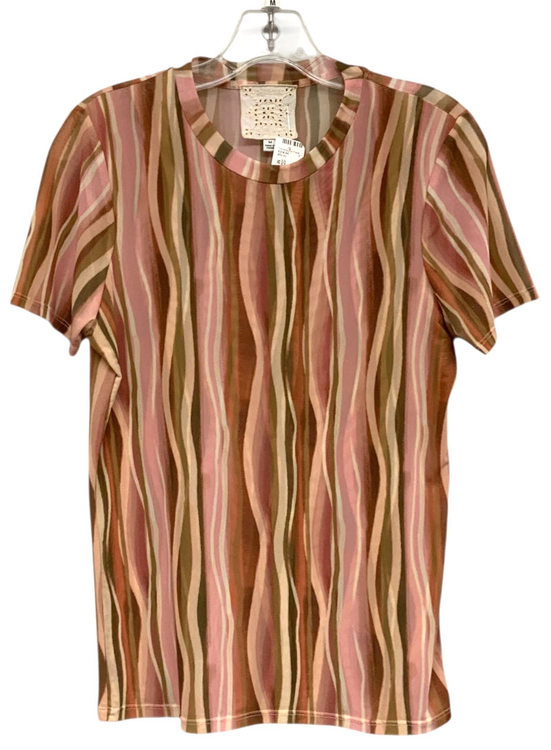 JOHNNY WAS Peach/Olive Wavy Stripe S/S Mesh Top