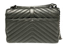 YSL Black Quilted Leather College Logo Flap Top Handle Chain Strap Bag