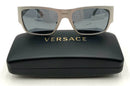 VERSACE Brushed Silvertone Mirrored Lens Logo Sunglasses