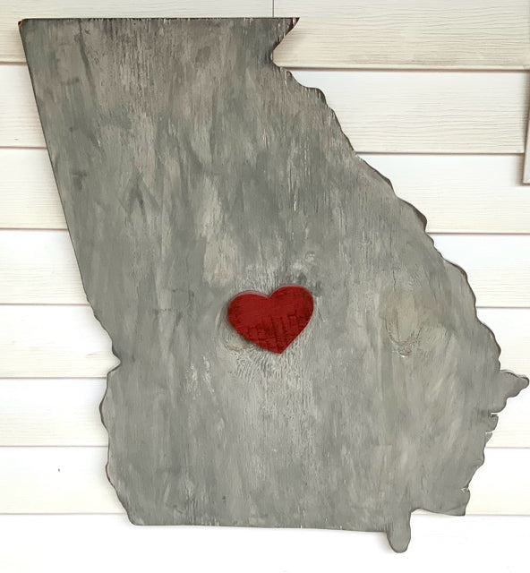 Wood State of Georgia with Red Heart