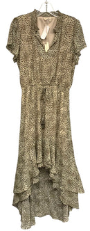 LOVESTITCH Tan/Taupe Animal Print Smocked Waist Flutter Sleeve Hi/Lo Dress