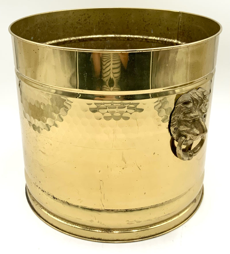 Lacquered Brass Planter with Lion Head Rings