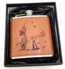 Leather Hip Flask With Hunting Motif