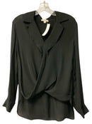 L'AGENCE Black Drape Front Hi/Lo L/S Silk Top