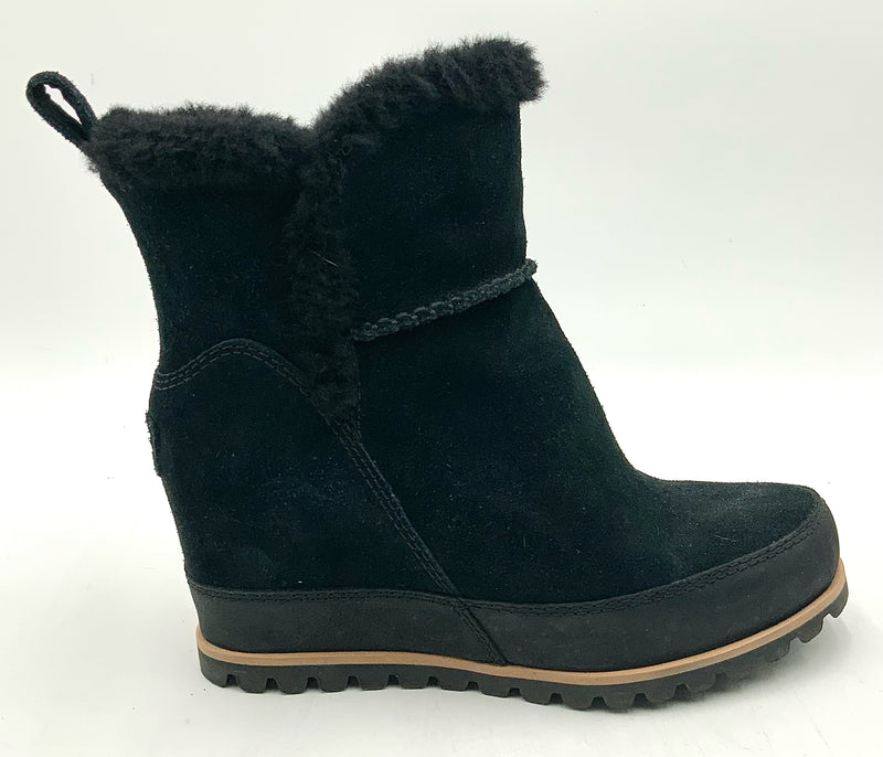 UGG Black Suede Shearling Wedge Malvella Boots 7