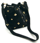 NEIMAN MARCUS Collection Italy Vintage Black Suede Goldtone Pyramid Stud Drawstr
