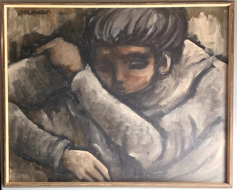 Mid Century Abstract Acrylic on Canvas of Boy