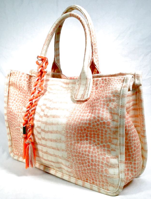 VINCE CAMUTO Sorbet Reptile Print Canvas w/Tassel "Orla" Tote