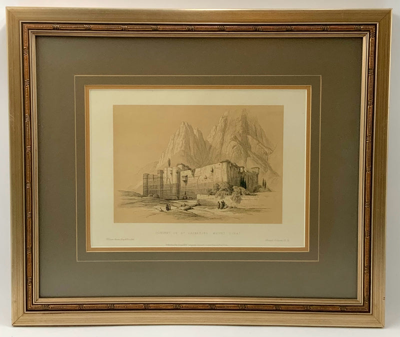 Pair of Sepia Tone Etchings of Mt. Sinai in Gold Frames