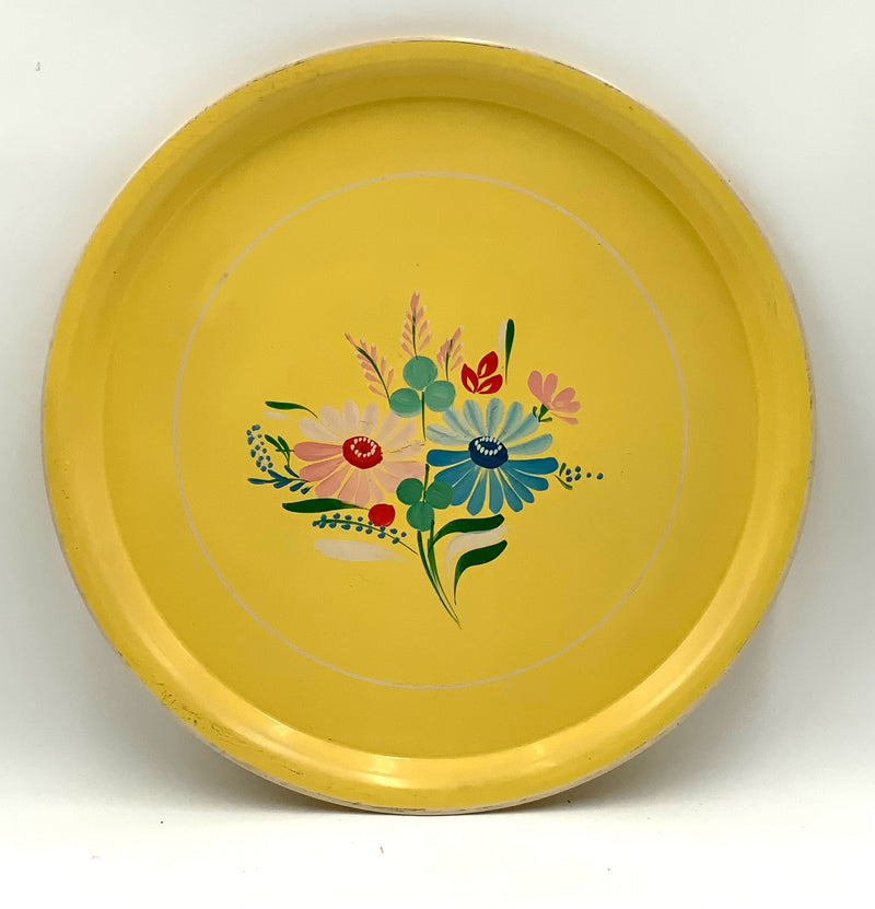 Mid Century Handpainted Floral Metal Tray