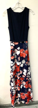 FRANK LYMAN Navy/Red/White Floral w/Sheer Floral Overlay S/L Jumpsuit