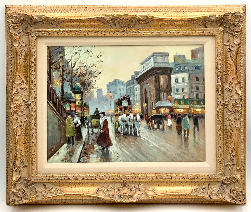 Vintage Paris Street Scene Oil on Canvas