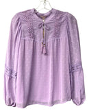 ESQUALO Lavender Textured Tassel Tie 3/4 Sleeve Top