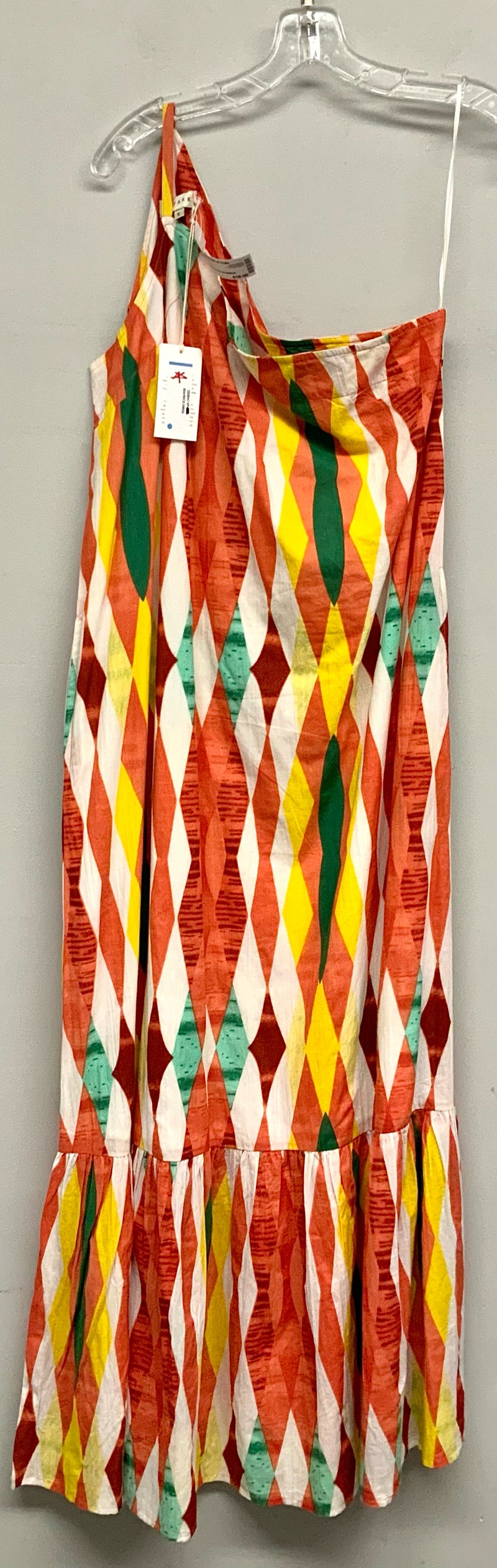 STARK Coral/Green/Yellow/Multi Harlequin One Shldr Maxi Dress