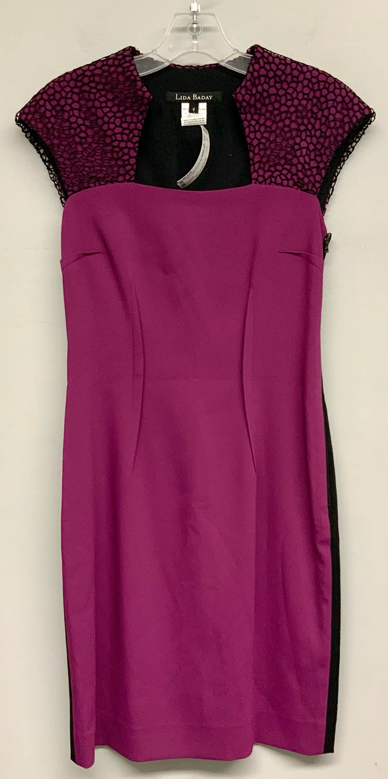 LIDA BADAY Black/Plum w/Black Net Shldr Overlay Cap Sleeve Dress