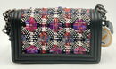 CHANEL Black Leather Purple Multi Tweed Boy Bag