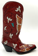 CORRAL Dk Red Leather w/Butterfly Inlay Snip Toe Cowboy Boots 6