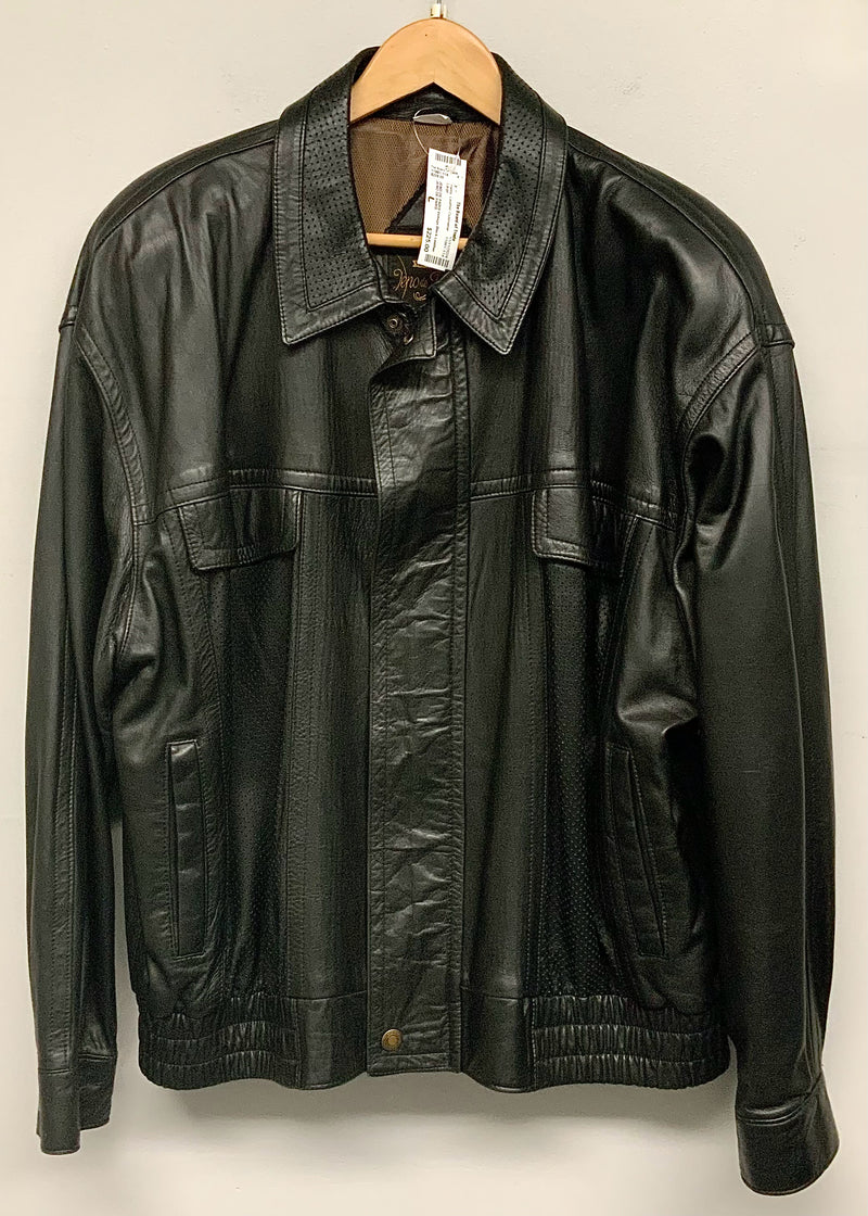 JENO DE PARIS Vintage Black Leather Bomber Jacket sz 44