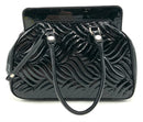 ANNE FONTAINE Black Patent Stitched Leather Top Handle Satchel
