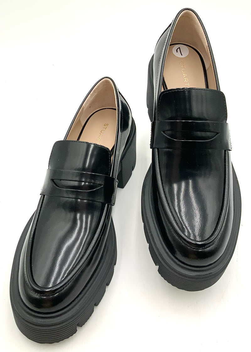 STUART WEITZMAN Black Lea Lug Sole "Soho" Loafer 7