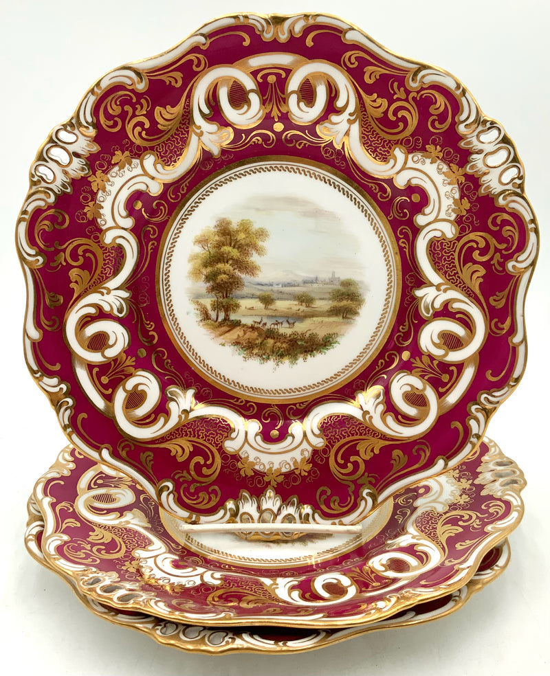 Set/3 Antique Davenport Landscape Plates