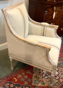 Jofran Linen Armchair with Distressed Wood Frame