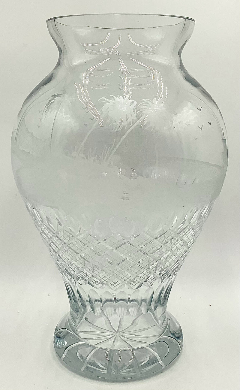 Extra Large Crystal Vase with Etched Design