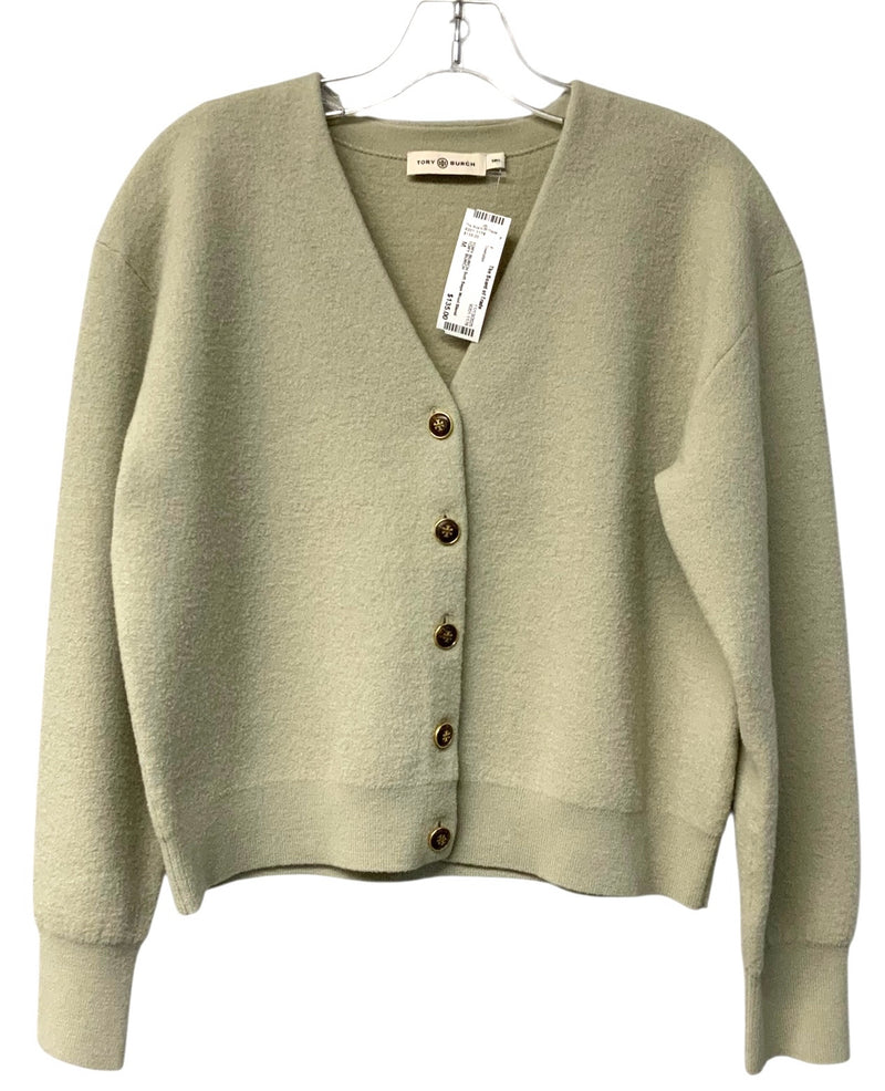 TORY BURCH Soft Sage Wool Blend Logo Button L/S Cardigan