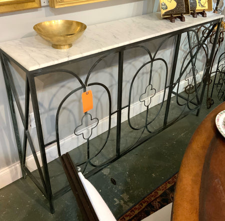 Metal Openwork Console with Marble Top